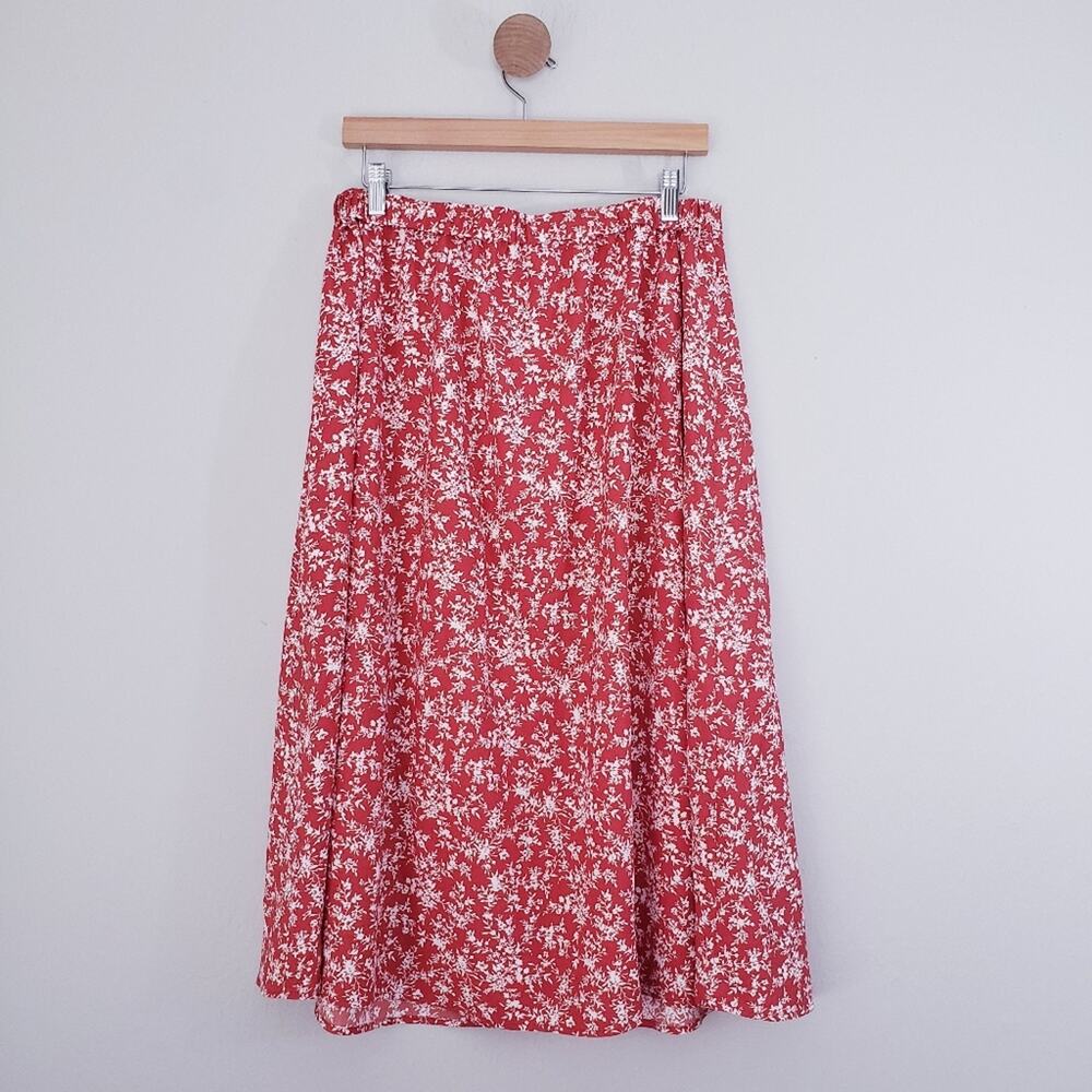 Perch by Blu Pepper Red Floral Midi Skirt Large Button Down Boho Cottagecore - Picture 6 of 11